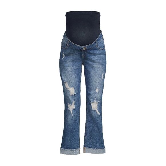 Women’s Maternity Medium Wash Denim Boyfriend Jeans Pants Size L - Picture 2 of 7